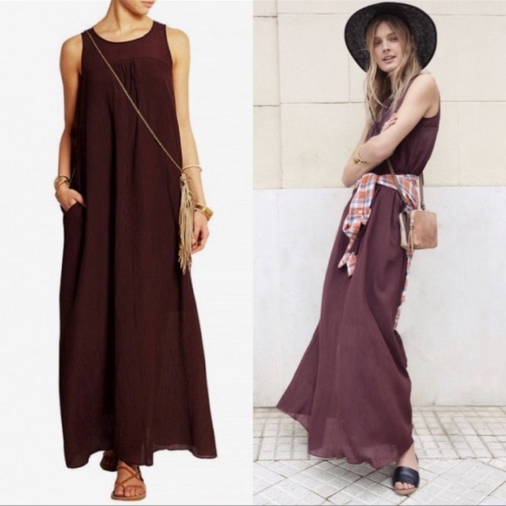 Madewell Shirred Crinkle Cotton Maxi Dress size Large
